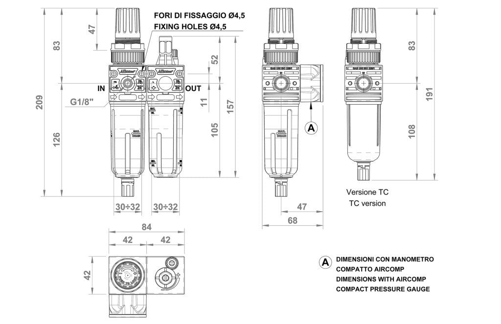 Aircomp Line 042 1/4 inch FR+L technical view