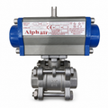 Alphair pneumatic actuator with stainless steel threaded ball valve — front view