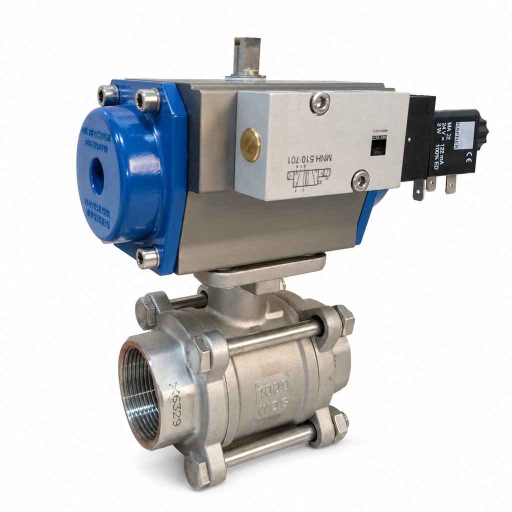 Alphair pneumatic actuator and HAFNER solenoid with stainless steel threaded ball valve