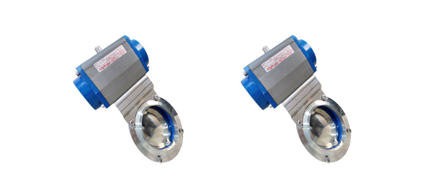 Sanitary butt-weld butterfly valve with pneumatic actuator