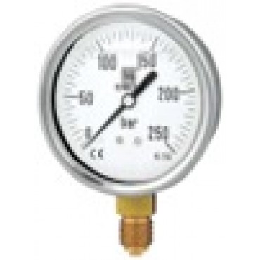 Pressure gauge , Stainless steel with brass Connection , 2.5", 0 to 1000 Bar 